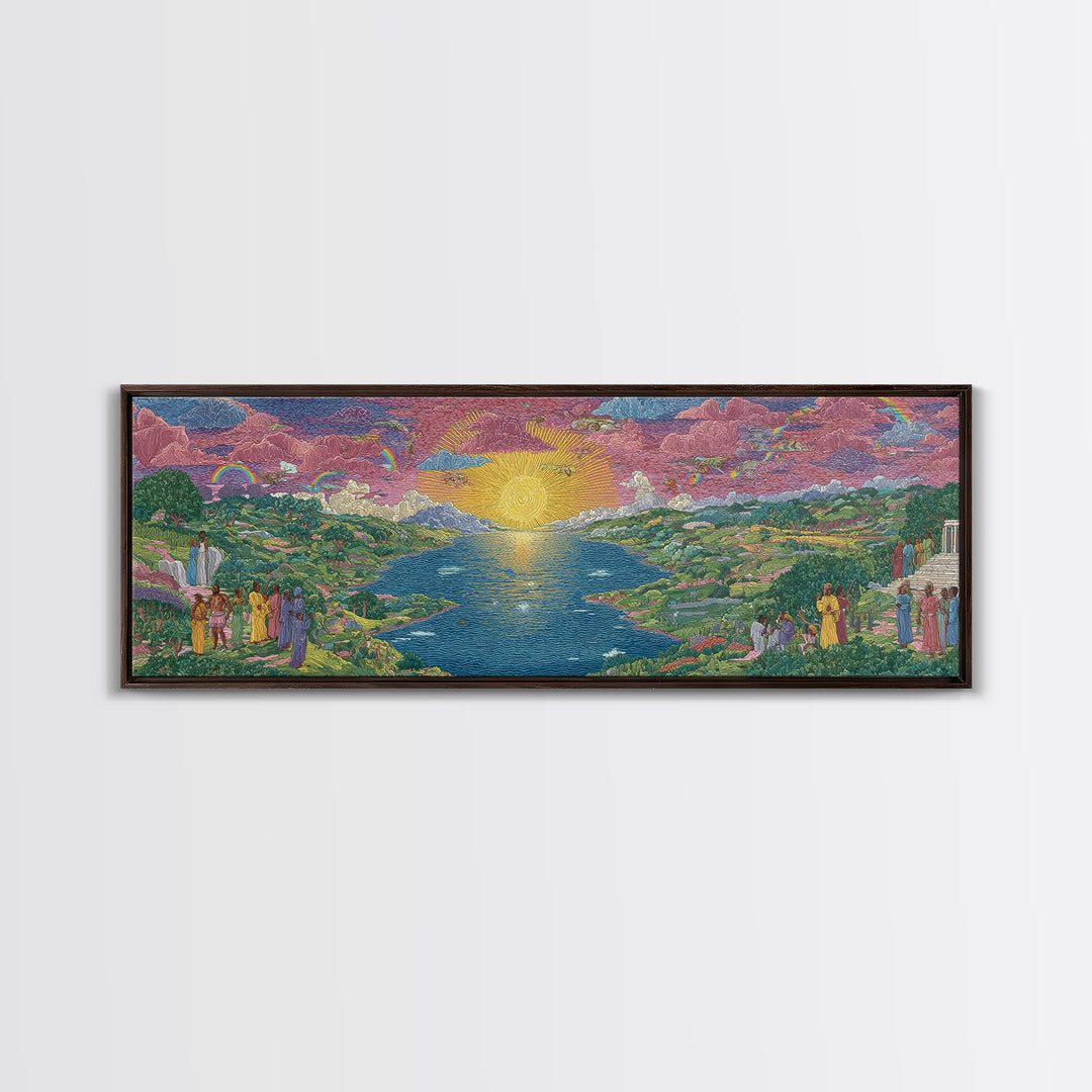 Sunrise River Valley With Rainbow Processions Wall Art, African Landscape Canvas Print, Spiritual Nature Decor, Dreamy Wall Art