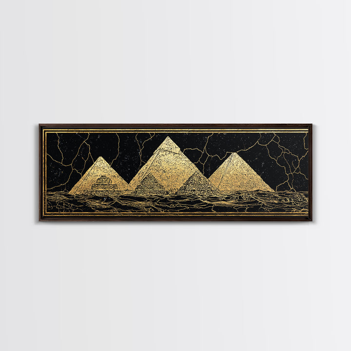 Gold Egyptian Pyramids On Black Wall Art, African Egyptian Art Canvas Print, Ancient Africa Decor, Luxury Abstract Poster
