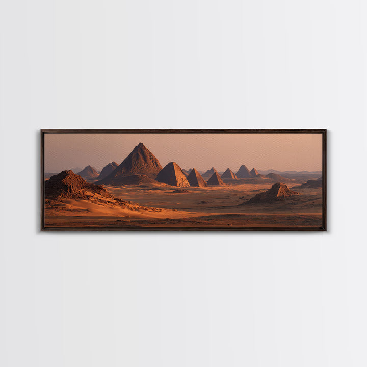 Sunset Desert Pyramids Panorama Wall Art, African Egyptian Art Print, Ancient African Landscape, Earth Tone Home Decor Gift