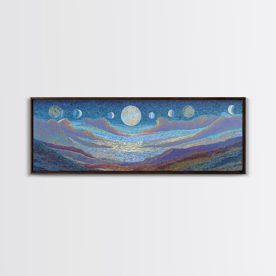 Blue Moon Phase Dreamscape Wall Art, Mystical Wall Art, Spiritual Home Decor, Dreamy Abstract Canvas Print, Blue Nature Scene Art
