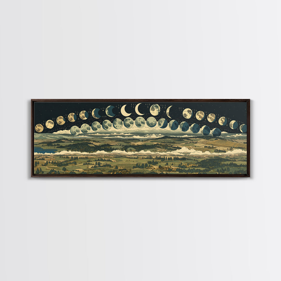 Moon Phase Landscape Panorama Wall Art, Spiritual Wall Art Print, Nature Scene Art, Mystical Canvas Print, Home Decor Gift