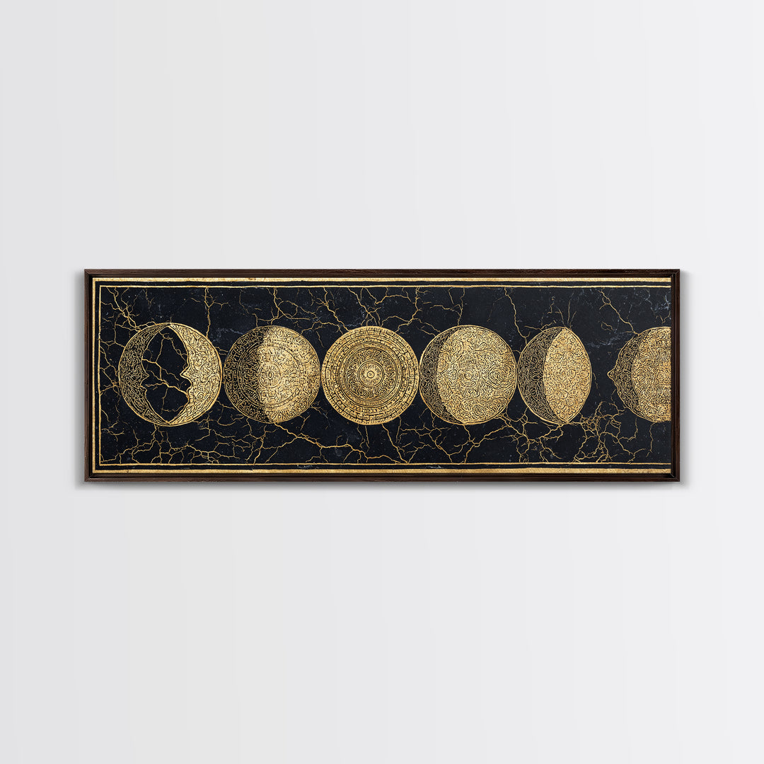 Gold Moon Phase Celestial Wall Art, Black And Gold Art, Spiritual Wall Decor, Mystical Canvas Print, Elegant Home Decor Gift
