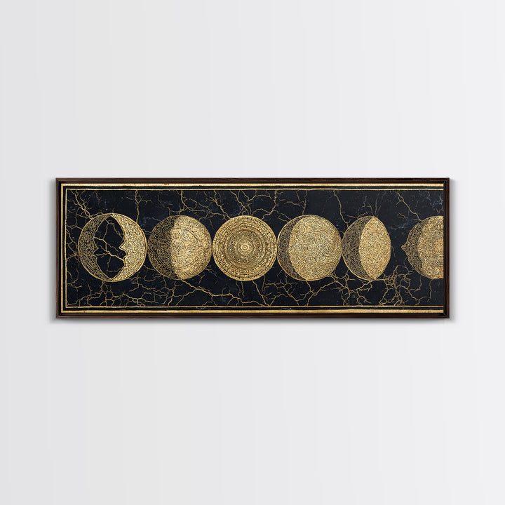 Gold Moon Phase Celestial Wall Art, Black And Gold Art, Spiritual Wall Decor, Mystical Canvas Print, Elegant Home Decor Gift
