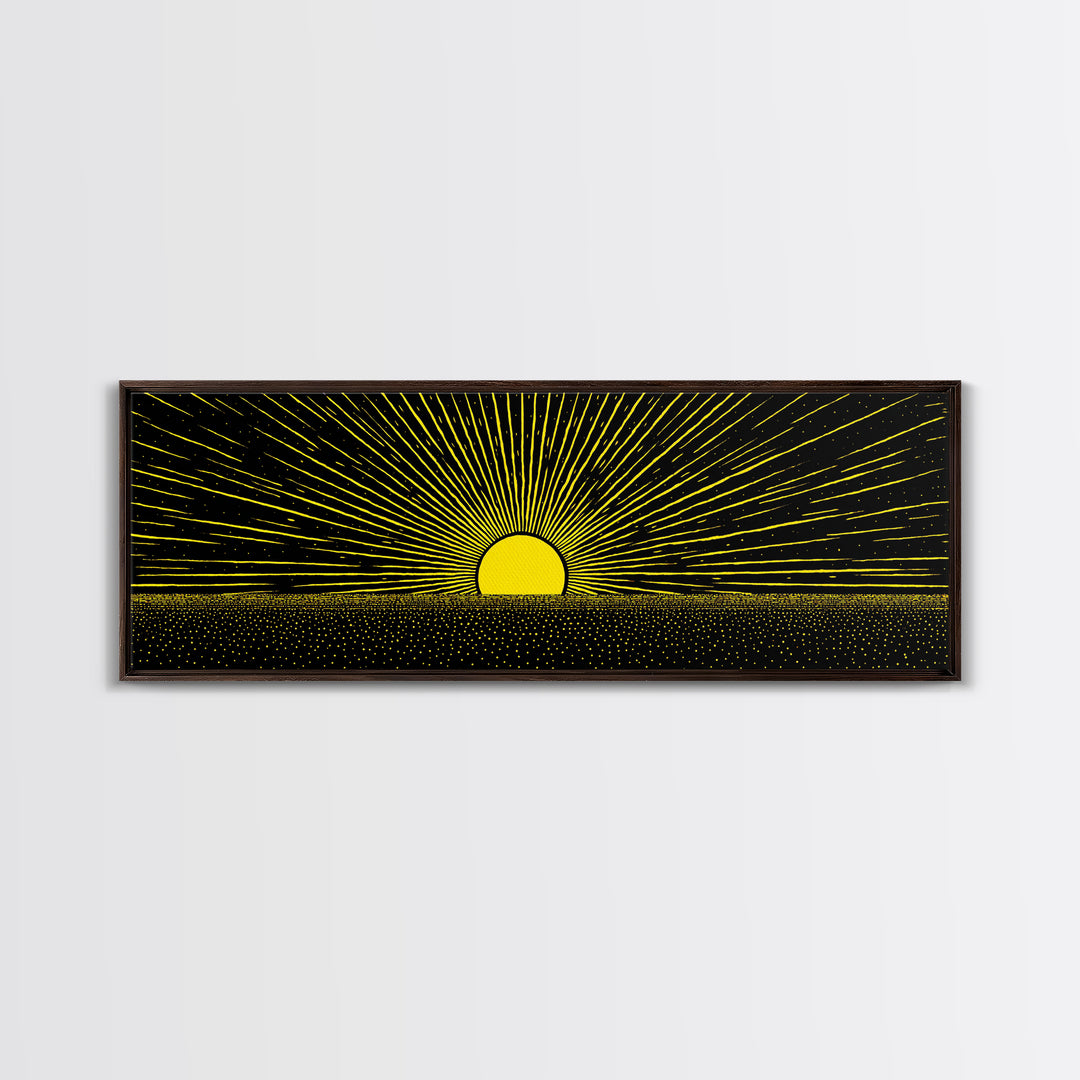 Minimal Golden Sunrise Rays Wall Art, Black And Gold Abstract Landscape, Modern Canvas Decor For Office Or Living Room Gift