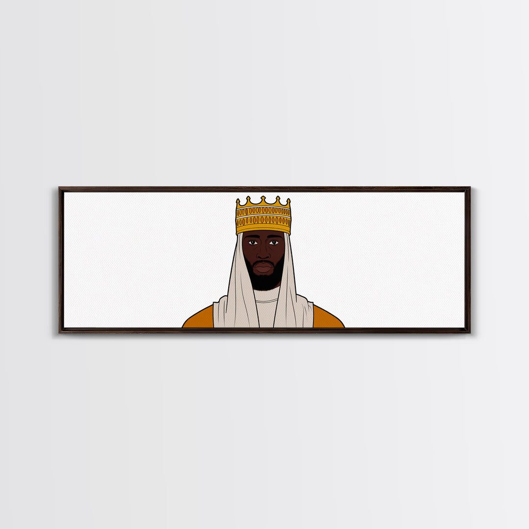 Crowned African King Portrait Canvas Print, Royal Black Man Wall Art, Minimalist Afrocentric Decor, Regal Home Gift For Him