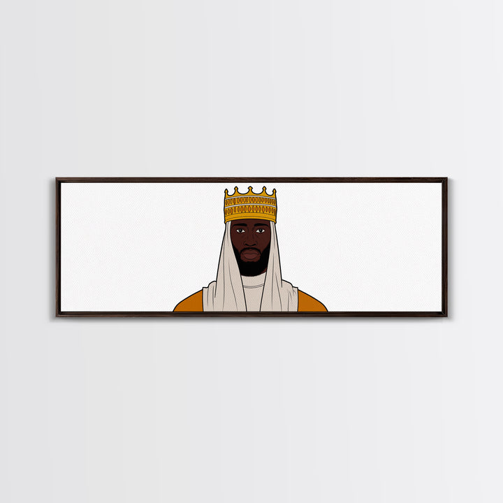 Crowned African King Portrait Canvas Print, Royal Black Man Wall Art, Minimalist Afrocentric Decor, Regal Home Gift For Him