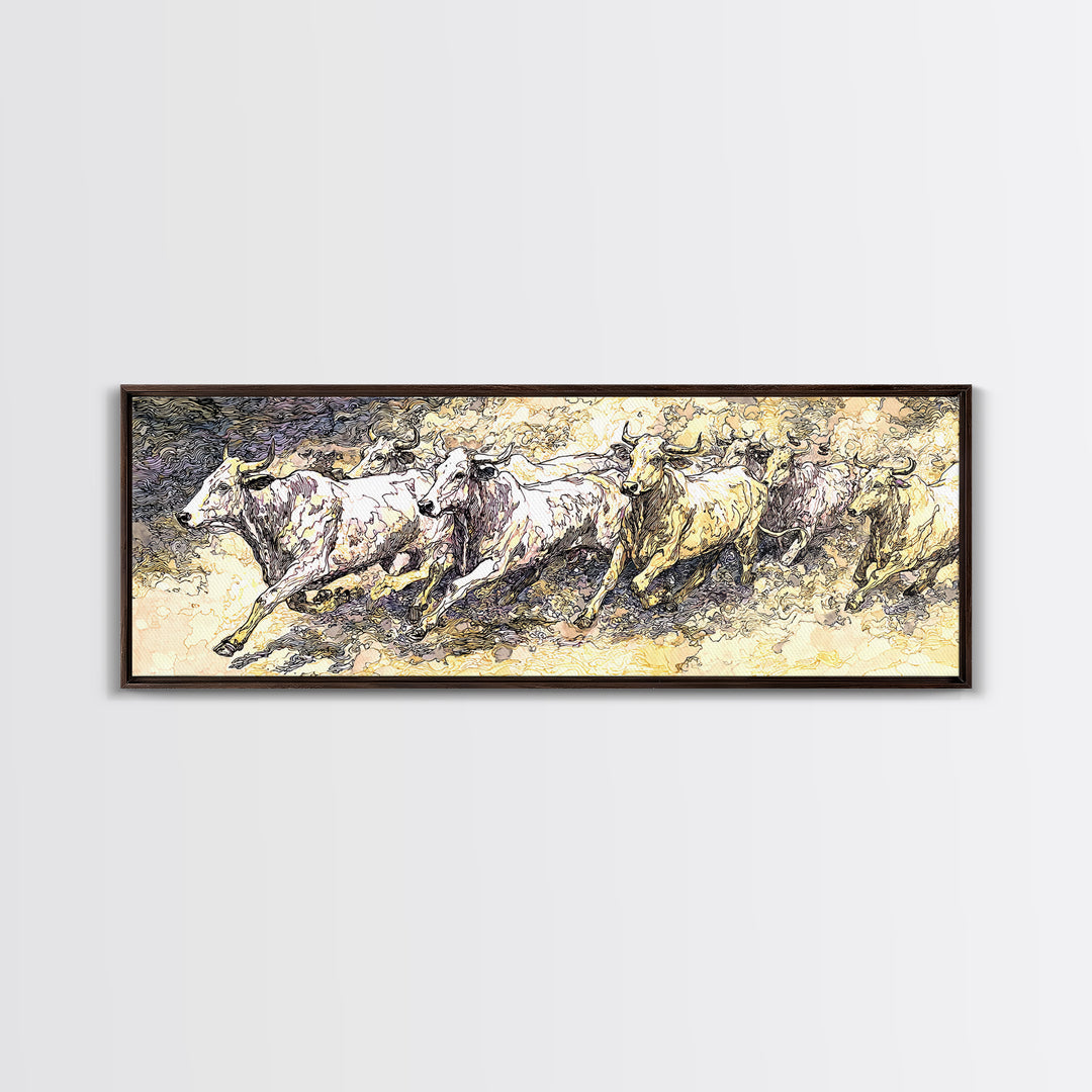 Galloping White Horses Canvas Print, Expressive Sketch Wall Art, Neutral Animal Artwork, Elegant Home Decor For Horse Lovers