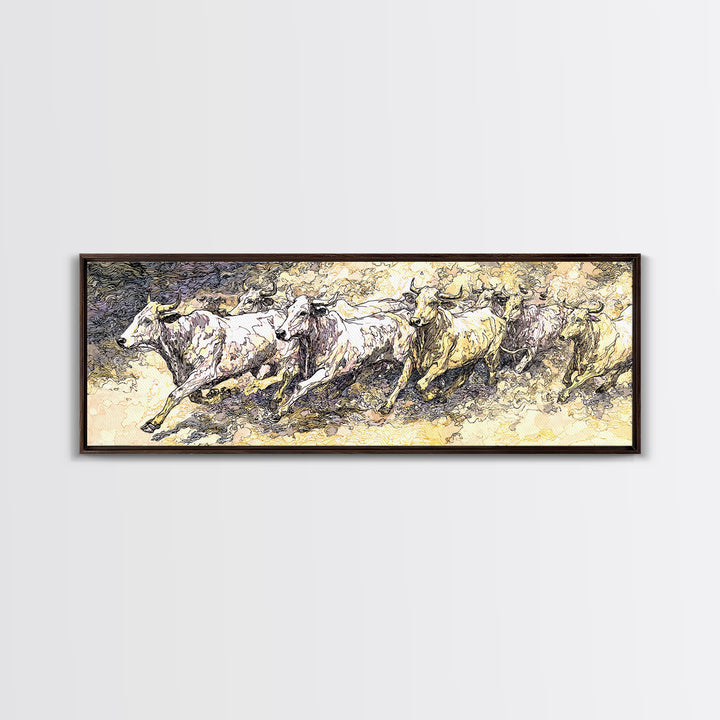 Galloping White Horses Canvas Print, Expressive Sketch Wall Art, Neutral Animal Artwork, Elegant Home Decor For Horse Lovers