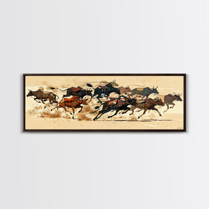 Galloping Horse Race Canvas Print, Dynamic Riders Wall Art, Southwestern Desert Scene, Equestrian Decor For Living Room Art