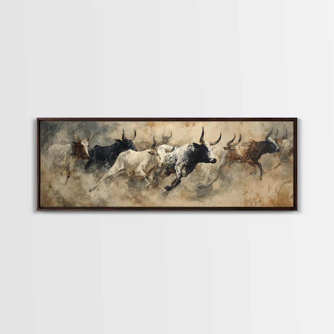 Charging Bulls Abstract Wall Art, African Safari Art, Earth Tone Canvas Print, Rustic Living Room Decor, Statement Wall Decor