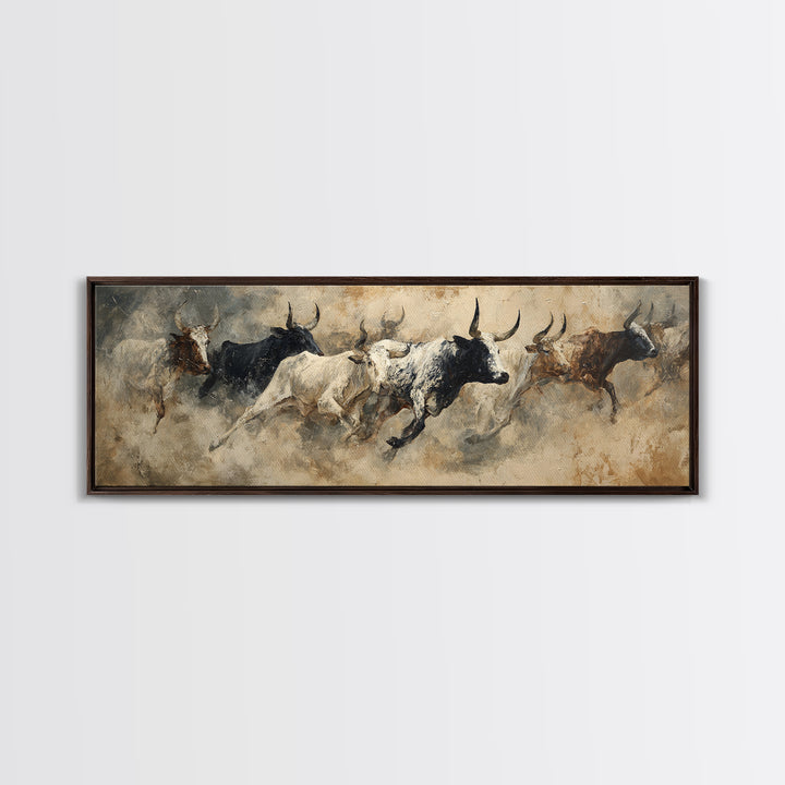 Charging Bulls Abstract Wall Art, African Safari Art, Earth Tone Canvas Print, Rustic Living Room Decor, Statement Wall Decor