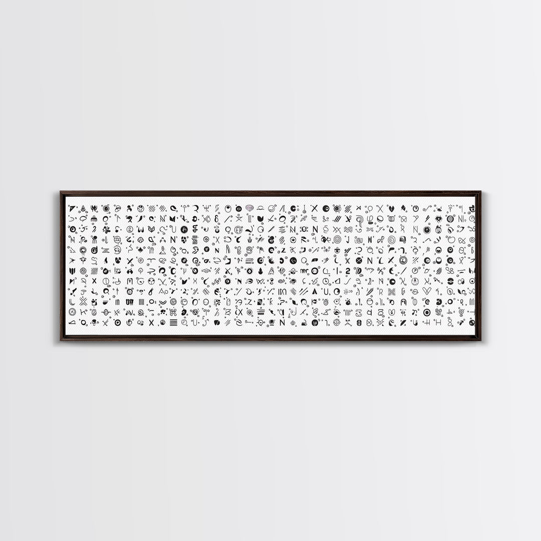 Black Ink African Symbols Pattern Canvas Print, Minimalist Tribal Wall Decor, Abstract Ethnic Art, Modern Office Art Print
