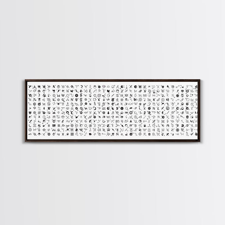 Black Ink African Symbols Pattern Canvas Print, Minimalist Tribal Wall Decor, Abstract Ethnic Art, Modern Office Art Print