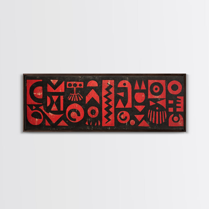 Red And Black African Tribal Glyphs Wall Art, Bold Geometric Canvas Decor, Afrocentric Symbols, Modern Ethnic Art Print Decor