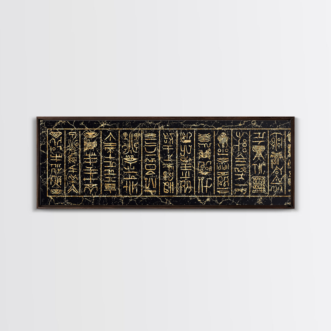 Gold Ancient African Hieroglyph Panels Wall Art, Egyptian Tribal Canvas Decor, Black And Gold Cultural Art Print, Home Decor