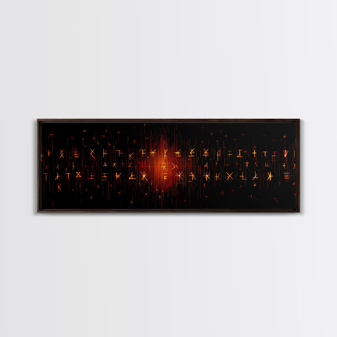 Glowing Orange African Rune Symbols Canvas Print, Mystical Black Wall Decor, Ancient Tribal Signs, Spiritual Art Print Gift