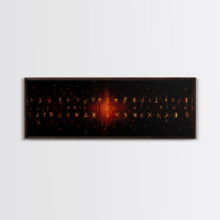 Glowing Orange African Rune Symbols Canvas Print, Mystical Black Wall Decor, Ancient Tribal Signs, Spiritual Art Print Gift