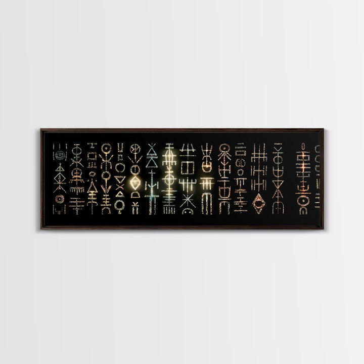 Illuminated African Tribal Icons Wall Art, Gold And Teal Symbol Pattern, Afrocentric Decor, Modern Cultural Art Print Gift