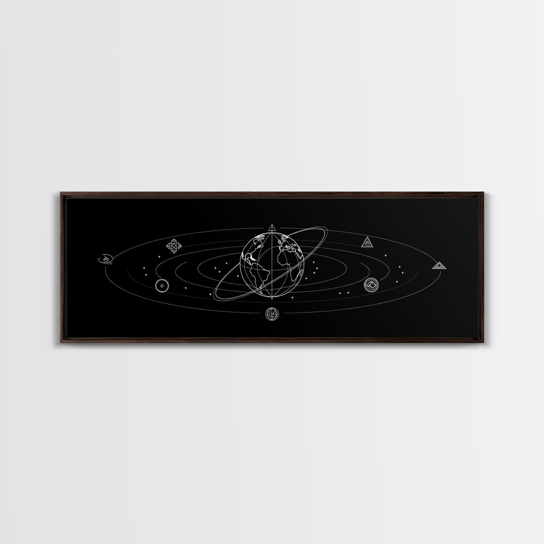 Minimal Celestial Orbit Diagram Wall Art, Black And White Space Poster, Modern Astronomy Decor, Geometric Gallery Print Gift