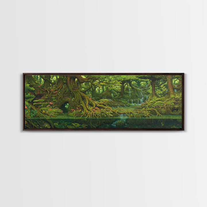 Ancient Jungle River Roots Wall Art, Lush Green Forest Canvas Print, Nature Scene Decor, Fantasy Landscape Home Decor Gift