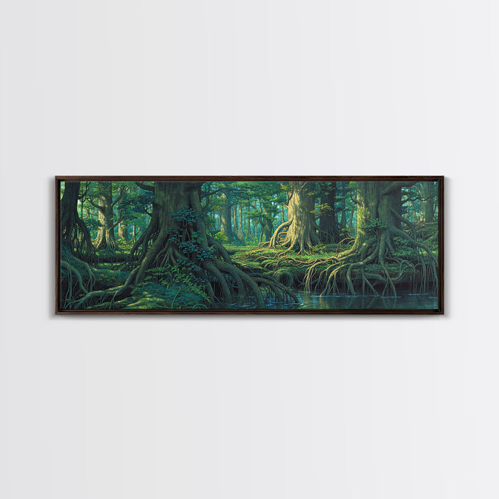 Ancient Mangrove Trees And Reflections Canvas Print, Green Forest Wall Art, Nature Scene Decor, Large Living Room Decor Gift