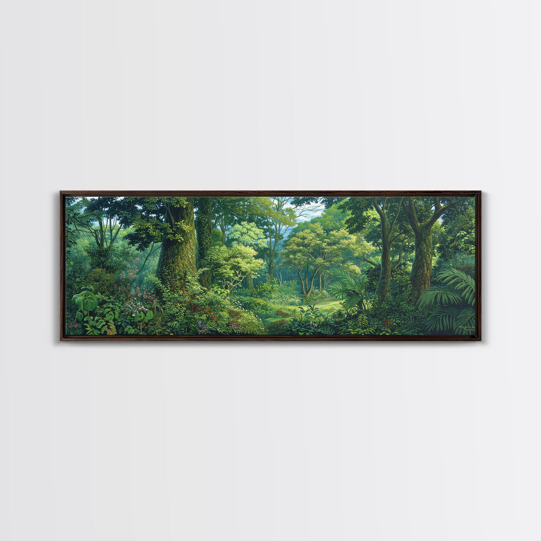 Bright Rainforest Garden Clearing Wall Art, Green Nature Canvas Print, Tropical Landscape Decor, Dreamy Home Decor Gift Idea