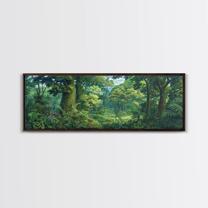 Bright Rainforest Garden Clearing Wall Art, Green Nature Canvas Print, Tropical Landscape Decor, Dreamy Home Decor Gift Idea