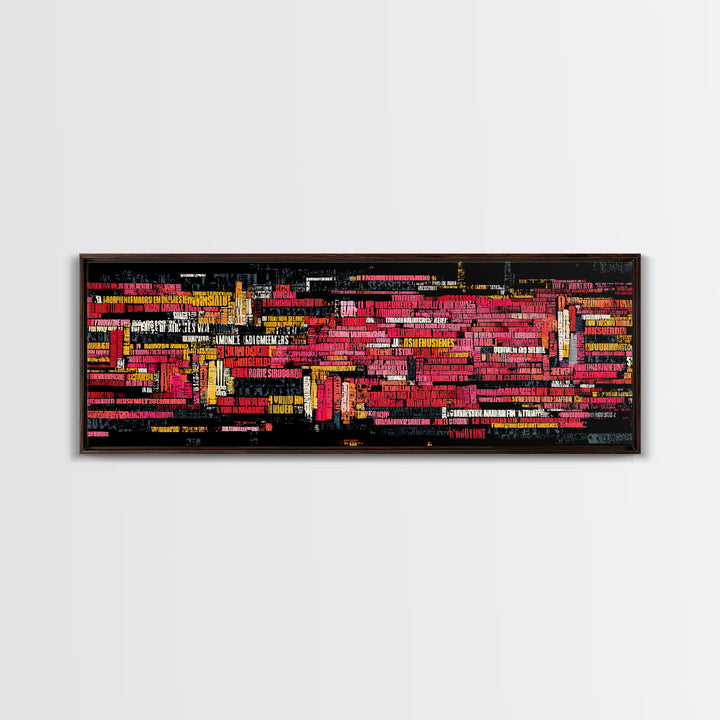 Neon Abstract City Skyline Wall Art, Modern African Inspired Typography, Urban Black Art Decor, Bold Red Yellow Canvas Print
