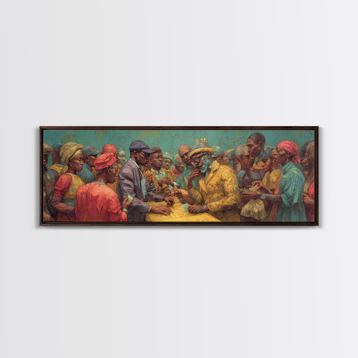 African Community Market Negotiation Wall Art, African American Art, Cultural Canvas Print, Tribal Decor, Bold Home Decor