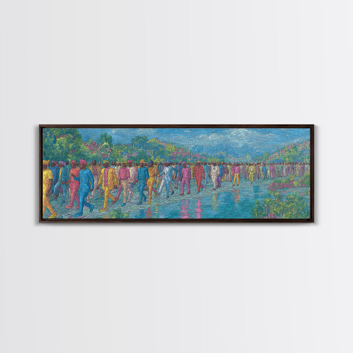 Colorful Riverside Crowd Abstract Wall Art, African Inspired Canvas Print, Modern Art, Vibrant Home Decor, Large Wall Art