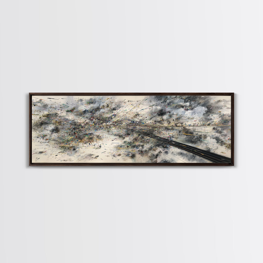 Abstract Aerial Rail Cityscape Wall Art, Urban Wall Art, Modern Canvas Print, Gray Black Statement Office Decor, Large Art