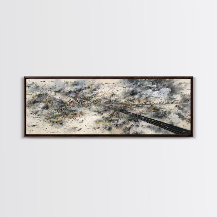 Abstract Aerial Rail Cityscape Wall Art, Urban Wall Art, Modern Canvas Print, Gray Black Statement Office Decor, Large Art