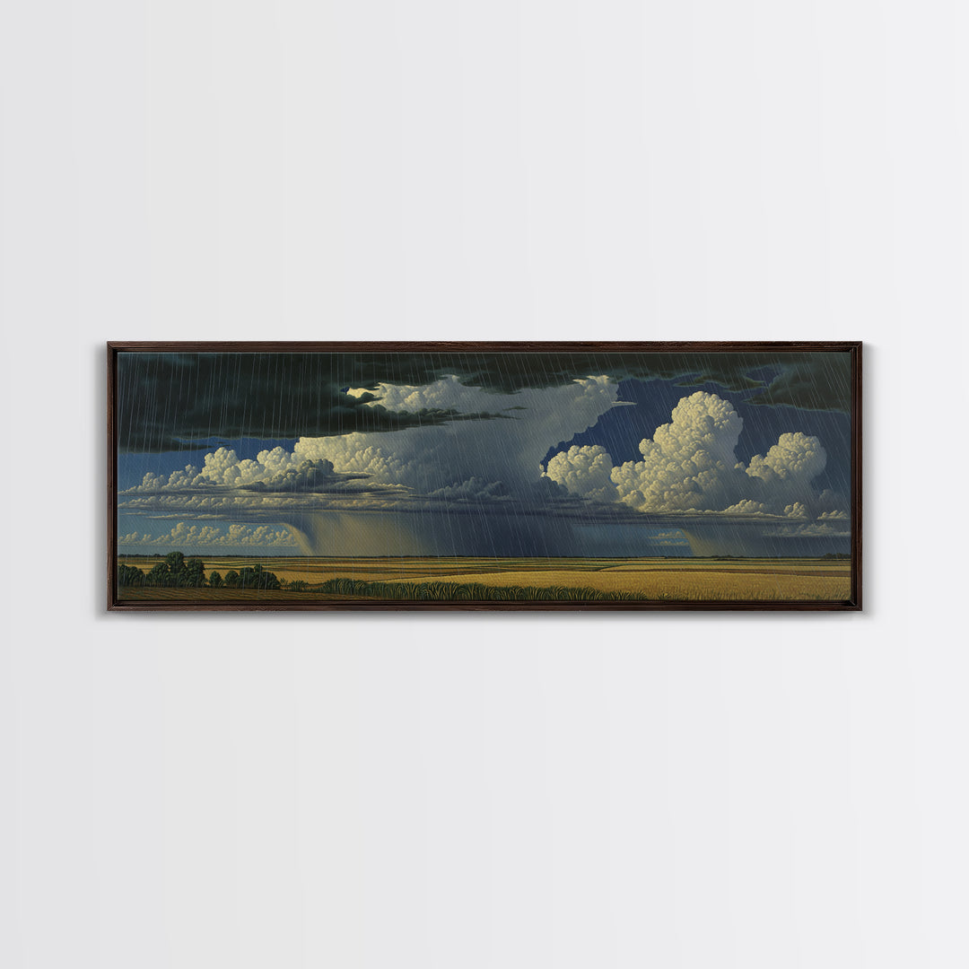 Rain Swept Plains With Thunderclouds Framed Canvas Print, African Landscape, Stormy Nature Scene Art, Large Wall Art Decor
