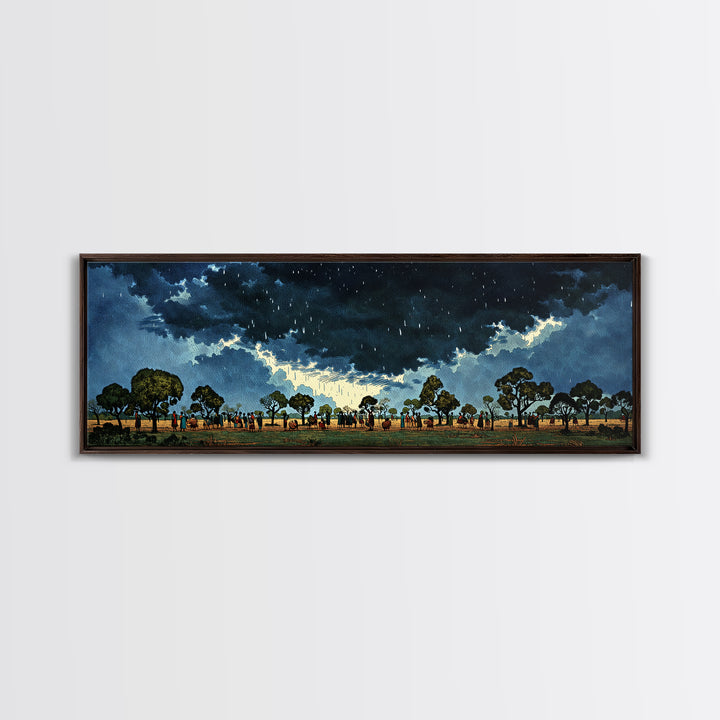 Stormy African Savanna Wall Art, Night Sky Tree Landscape, Afrocentric Canvas Decor, Cultural Safari Living Room Print Gift