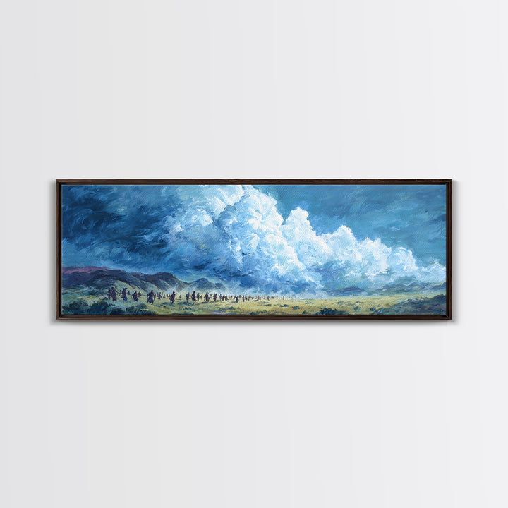 Blue Cloud Procession Wall Art, African Landscape Painting, Modern Canvas Decor, Serene Safari Living Room Art Print Gift