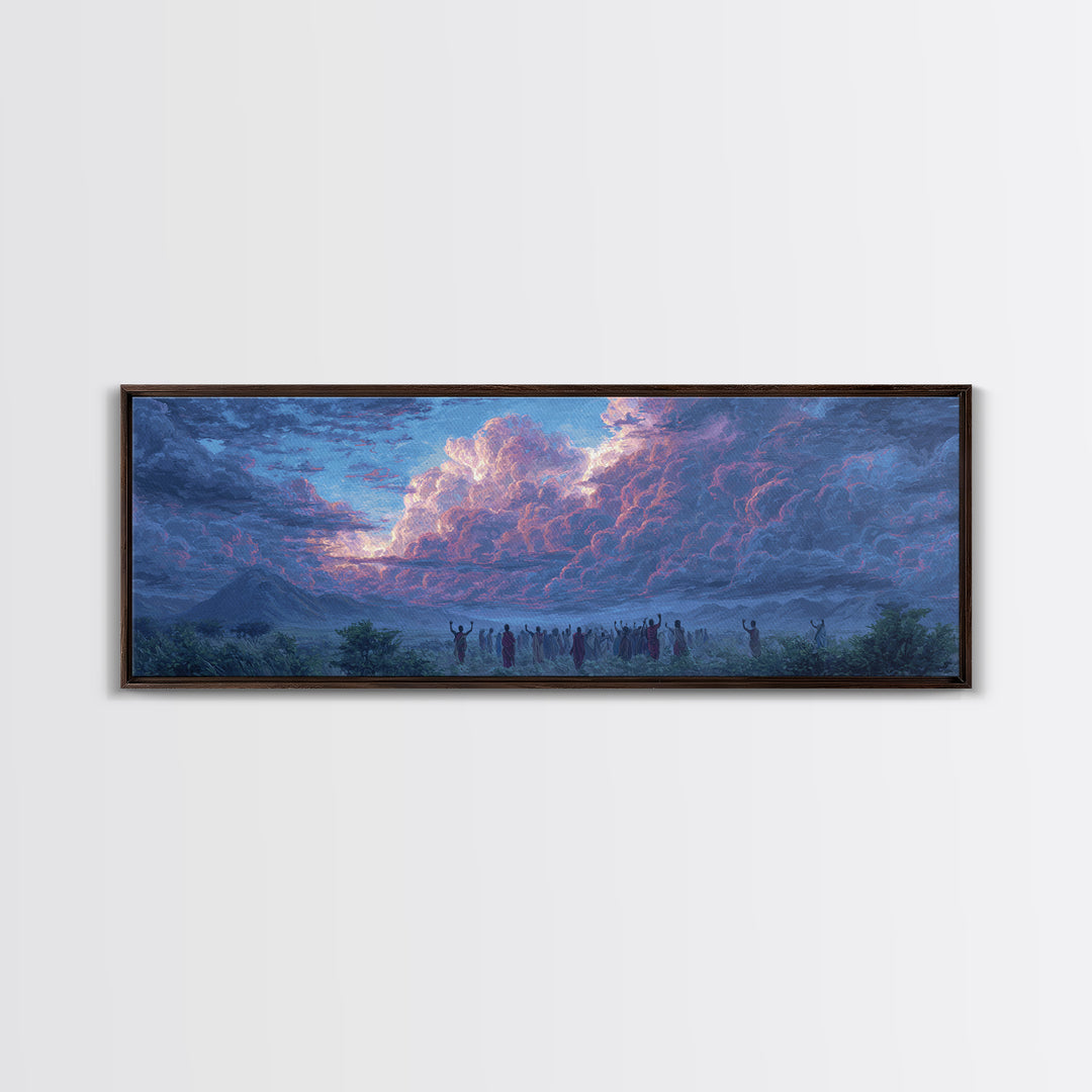 Purple Storm Gathering Wall Art, African Tribal Landscape Painting, Mystical Cloud Canvas Decor, Cultural Home Decor Gift