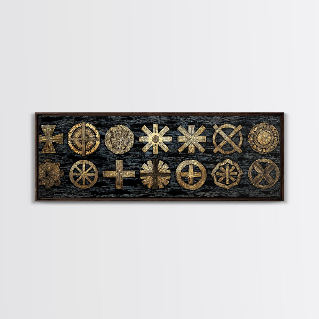 Gold Tribal Symbols On Black Texture, African Tribal Art Wall Art, Cultural Wall Decor, Ethnic Patterns, Bold Home Decor