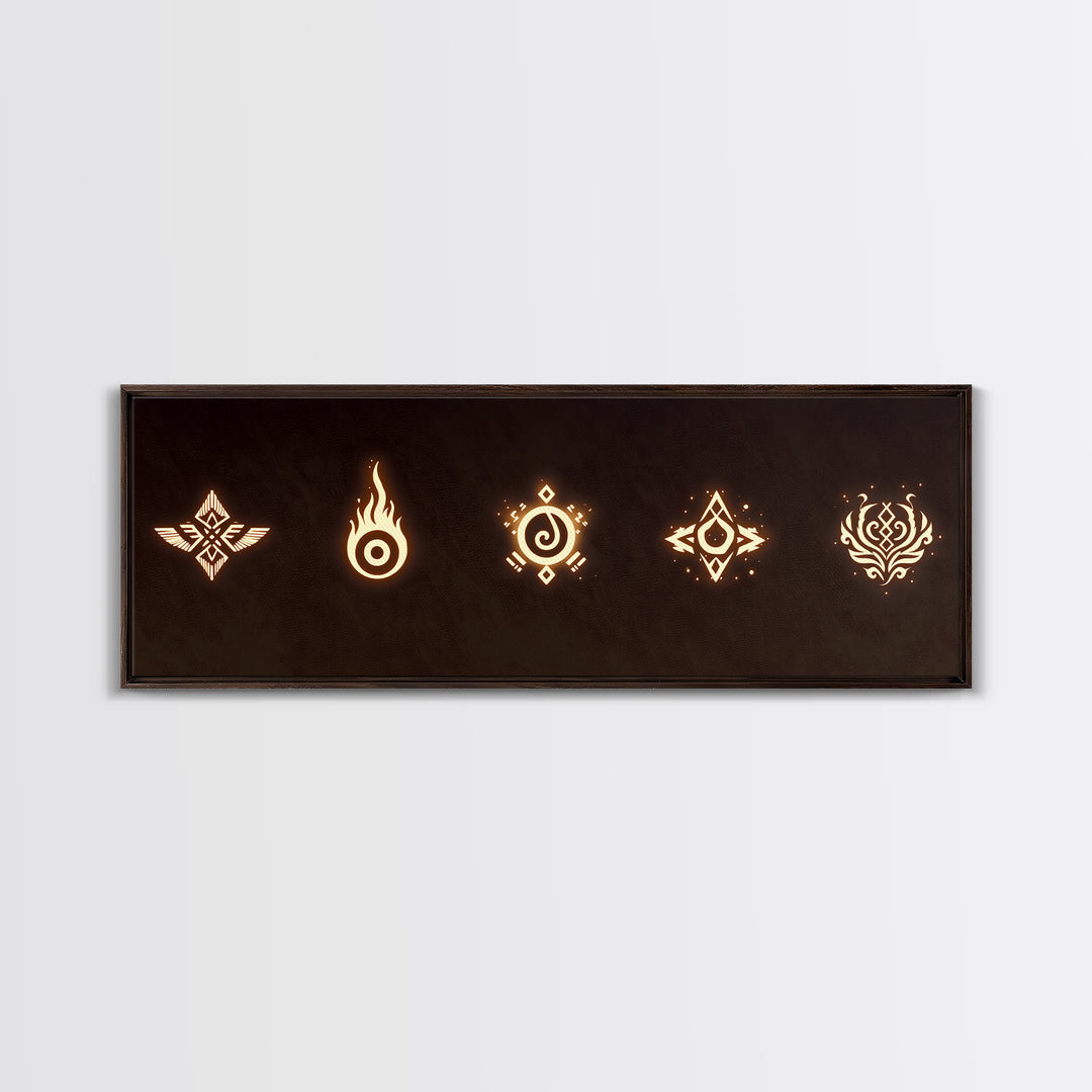 Glowing Tribal Element Symbols Wall Art, African Tribal Decor, Spiritual Canvas Print, Mystic Boho Home Decor Gift For Him