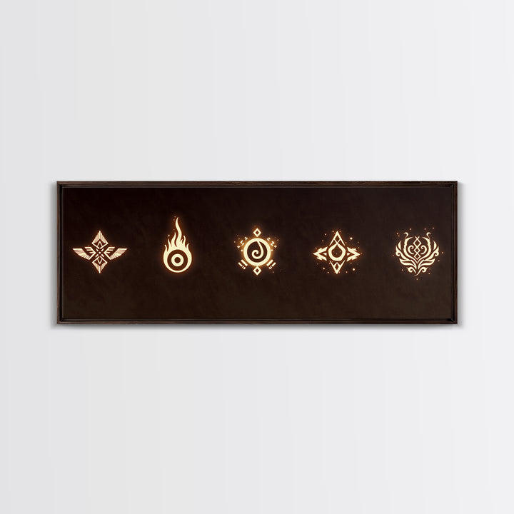 Glowing Tribal Element Symbols Wall Art, African Tribal Decor, Spiritual Canvas Print, Mystic Boho Home Decor Gift For Him