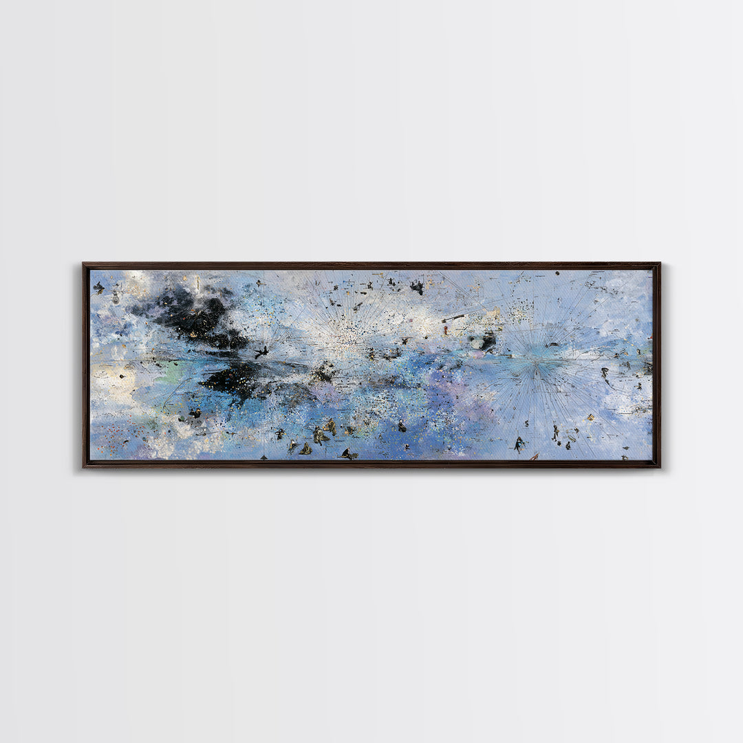 Pale Blue Black Gold Abstract Wall Art, Textured Canvas Print, Modern African Art Decor, Minimalist Office Decor Gift For Him