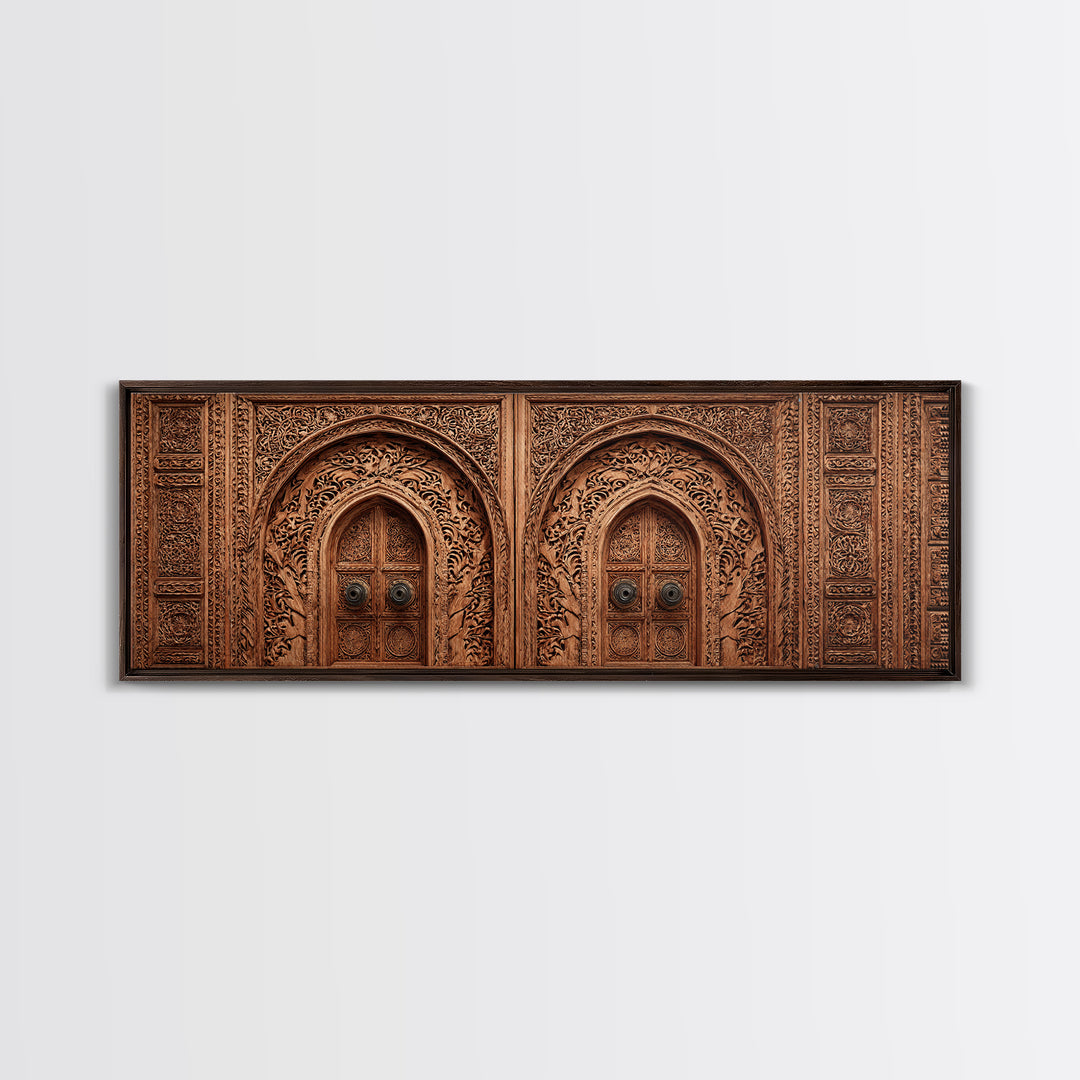 Carved Moroccan Double Door Framed Canvas Print, African Home Decor, Ethnic Wall Decor, Boho Wall Decor, Housewarming Gift