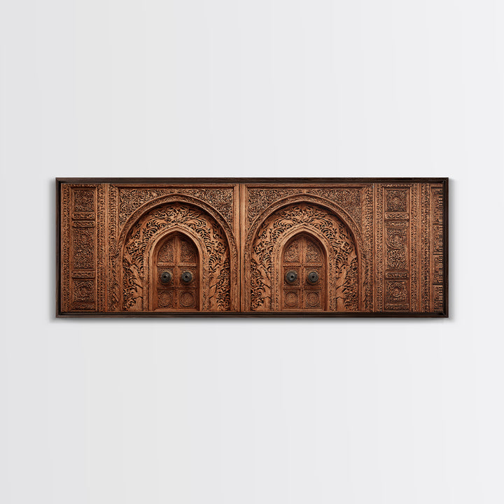 Carved Moroccan Double Door Framed Canvas Print, African Home Decor, Ethnic Wall Decor, Boho Wall Decor, Housewarming Gift