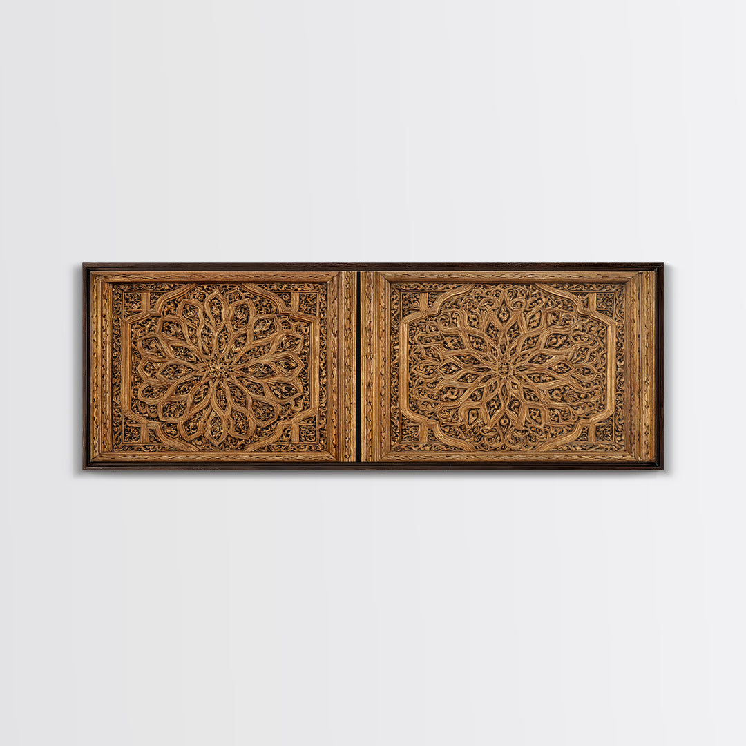 Intricate Carved Floral Panel Framed Canvas Print, African Home Decor, Textured Art Print, Elegant Home Decor, Statement Wall Art