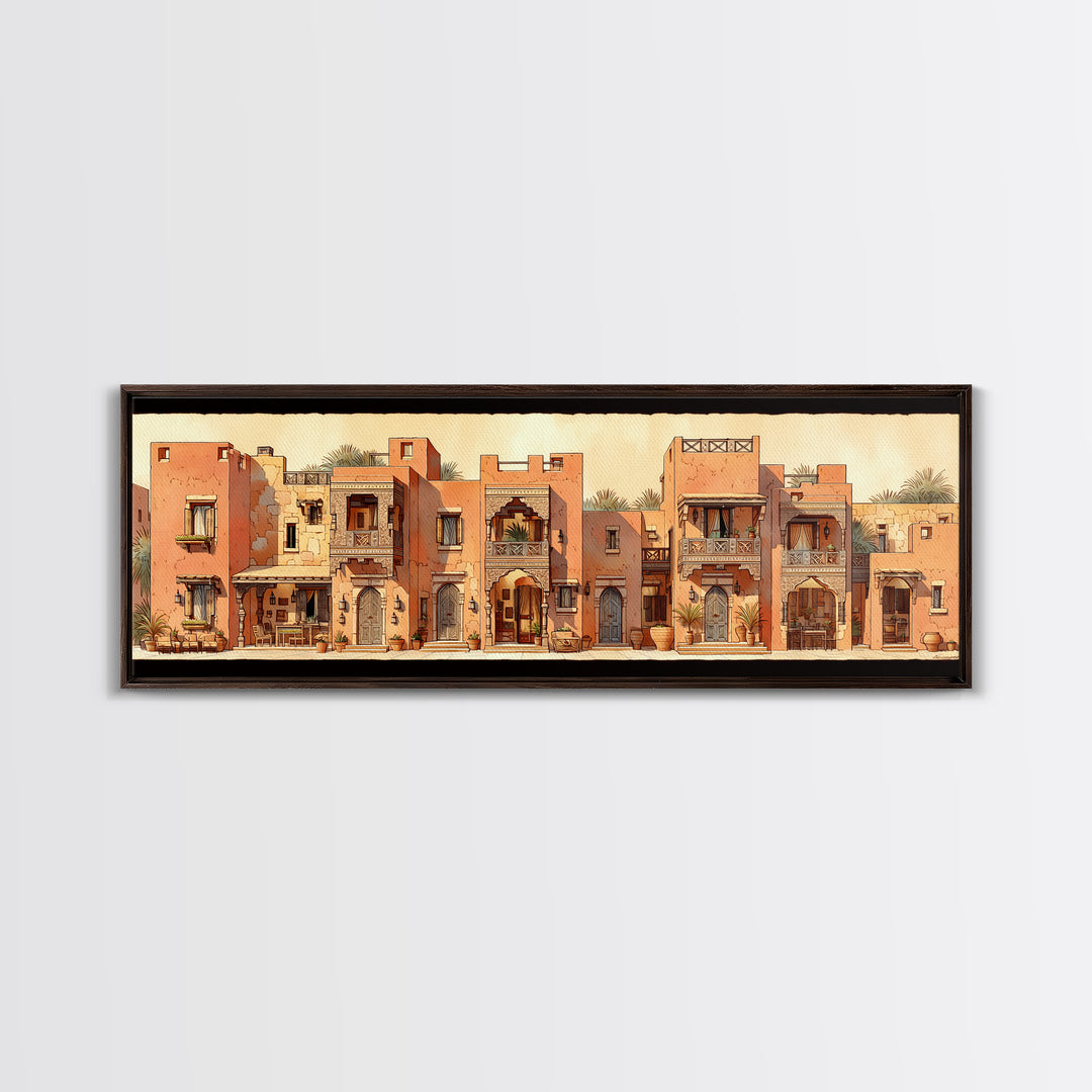 Terracotta Desert Town Facades Wall Art, Moroccan Architecture Poster, African Home Decor, Modern Canvas Print, Boho Wall Decor