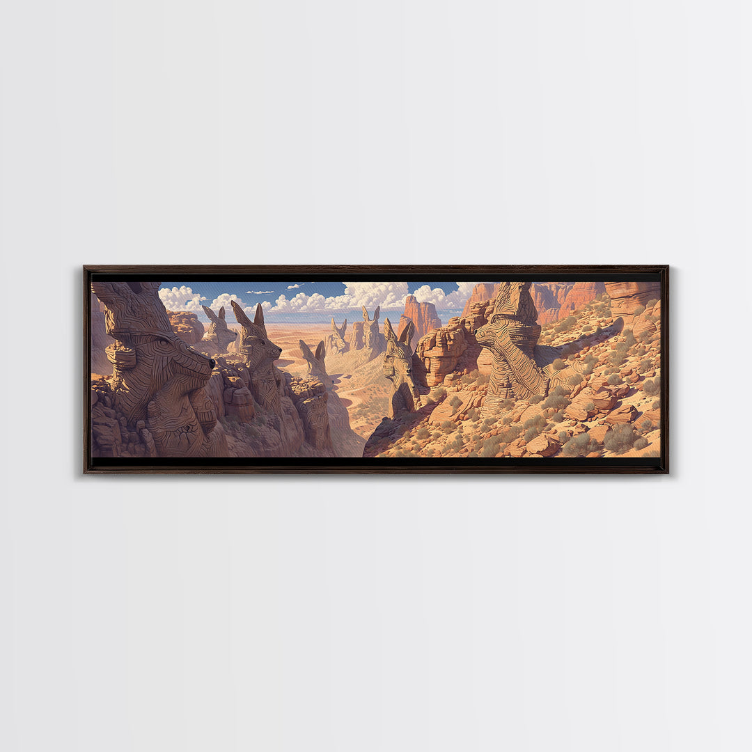 Carved Canyon Faces And Monument Valley Cliffs Wall Art, African Inspired Tribal Landscape Decor, Fantasy Canvas Print Gift