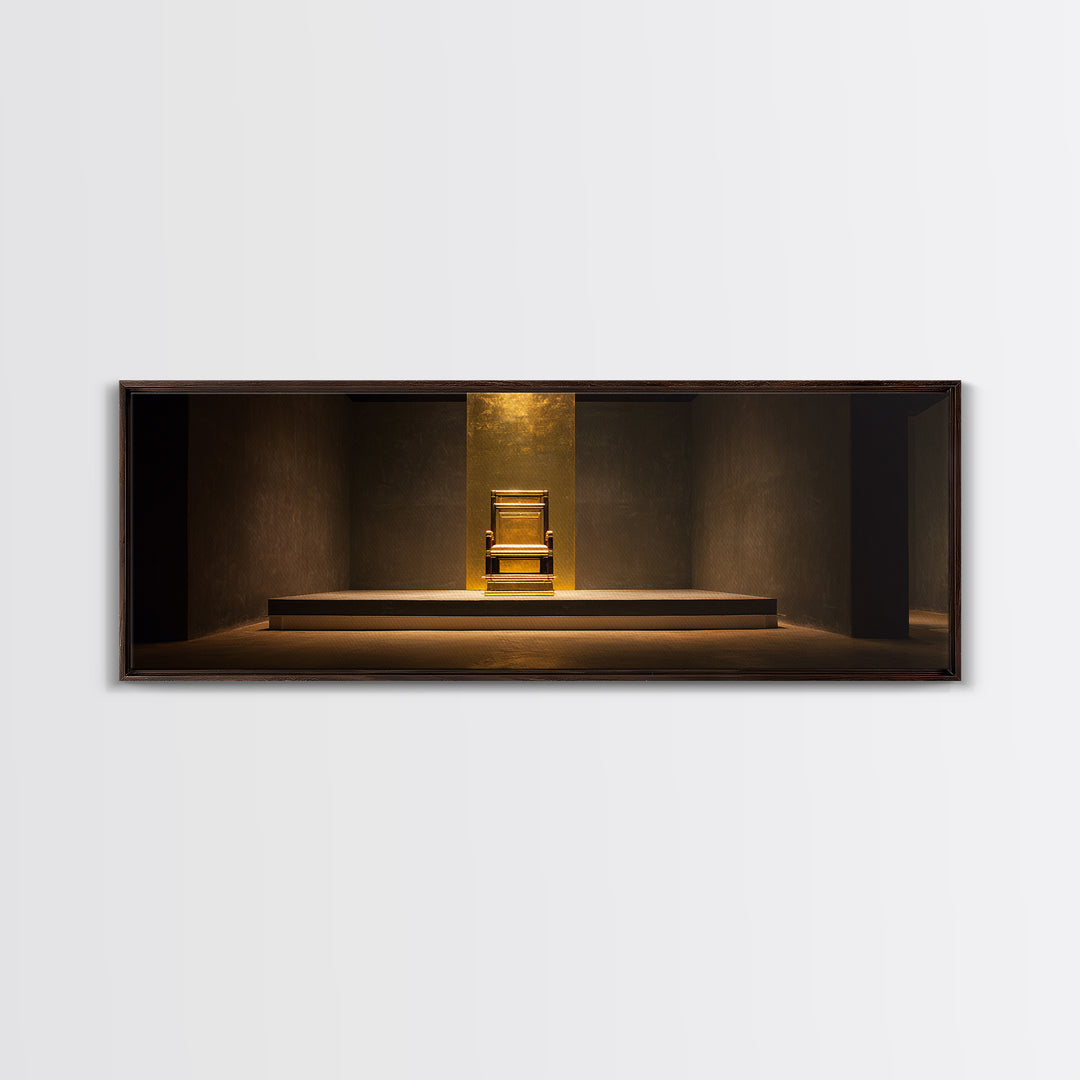 Golden Throne In Shadowed Sanctuary Canvas Print, Spiritual Wall Art, Black And Gold Art, Luxury Canvas Art, Bold Home Decor