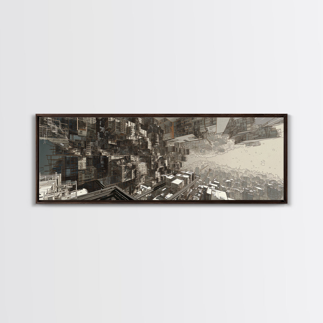 Futuristic Abstract Cityscape Corridor Wall Art, Urban Wall Art, Modern Canvas Art, Digital Art, Statement Wall Decor, Office Art