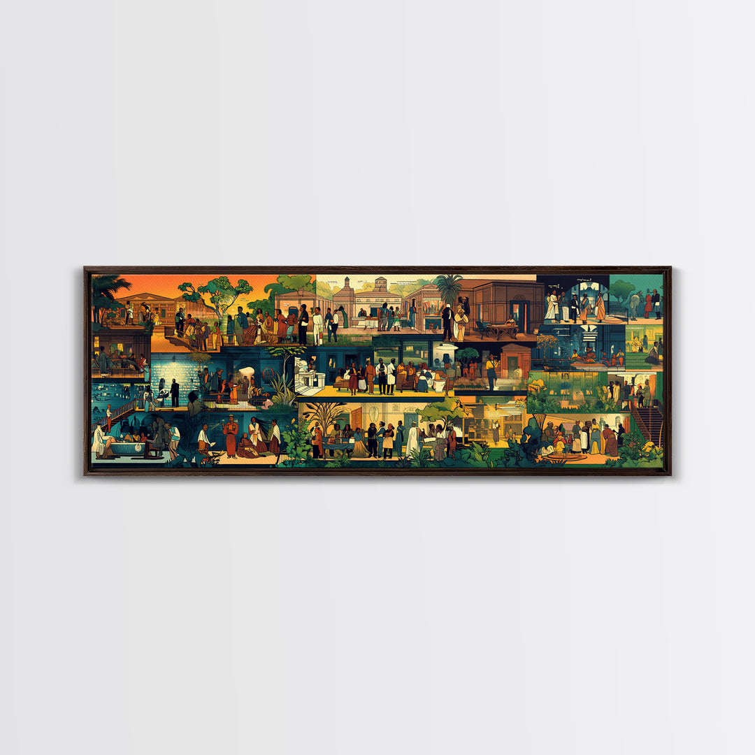 Vibrant African Village Scenes Wall Art, Narrative Marketplace Painting, Cultural Home Decor, Afrocentric Gallery Print Gift