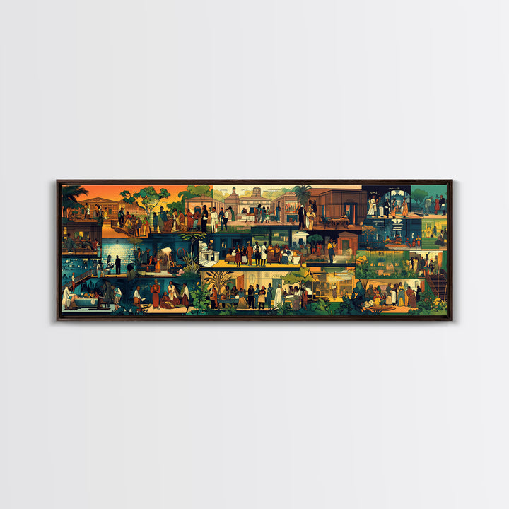 Vibrant African Village Scenes Wall Art, Narrative Marketplace Painting, Cultural Home Decor, Afrocentric Gallery Print Gift