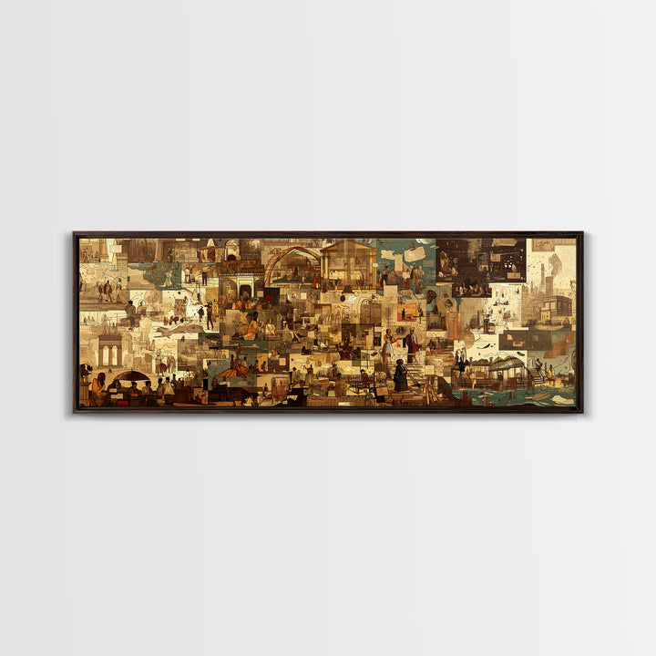 Sepia African Urban Collage Canvas Print, City Market Architecture, Modern African Art Decor, Neutral Living Room Artwork